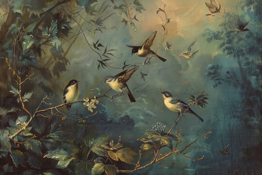 Birds painting art animal.