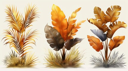 Naklejka premium An abstract plant art set with golden foliage modern illustration. Use for wall decor, canvas prints, posters, wall stickers, covers, etc.