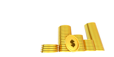 Gold doller coins. us doller, stacked golden coins. Doller cash, currency isolated on white background . Doller gold currency, cash wealth golden doller illustration	