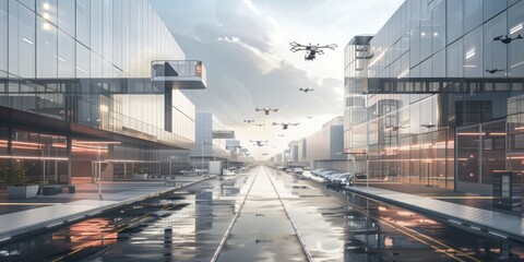 futuristic logistics hub that embodies cutting-edge technology and innovation.  - obrazy, fototapety, plakaty