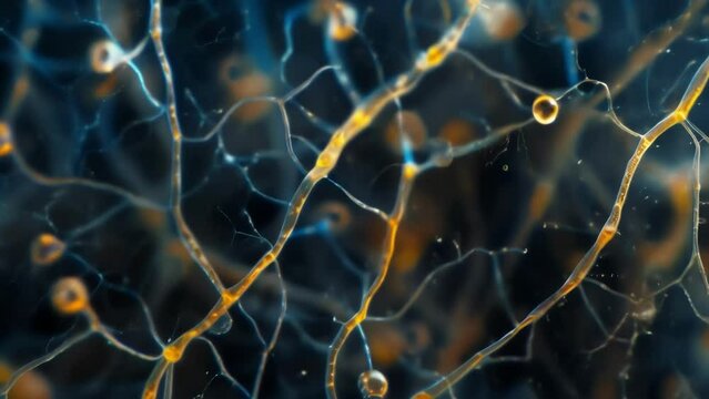 An intricate network of microscopic nematode trails in a soil sample with the tiny creatures appearing as mere specks in the vast . AI generation.