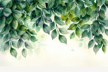 Watercolor green leaves frame background vector. Created with Ai