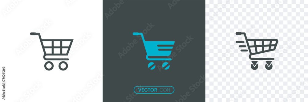 Poster shopping cart icon.flat-shaped trolley web store button. outline the empty shopping cart symbol and 