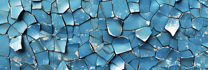 Blue colour broken tiles texture seamless pattern