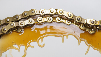 Chain lubrication with oil. Lubricant oil dripping from machinery chain