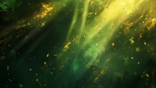 Ethereal emerald and amber hues dance within a vast cosmic nebula, emanating an aura of ancient wisdom and limitless possibility. 