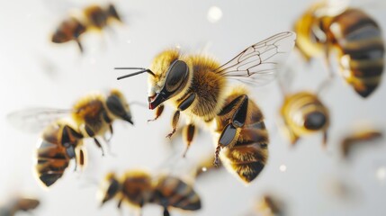A group of bees flying in the air