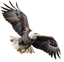 An American eagle flies gracefully on a transparent background. PNG