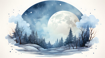 Full Moon watercolor style