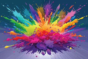 colorful rainbow holi paint color powder explosion vector, isolated wide Vivid Purple panorama background