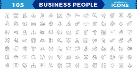  Business people Pixel perfect icons, outline icon collection,Businessman outline icons collection. Teamwork, human resources, meeting, partnership,Editable Stroke.
