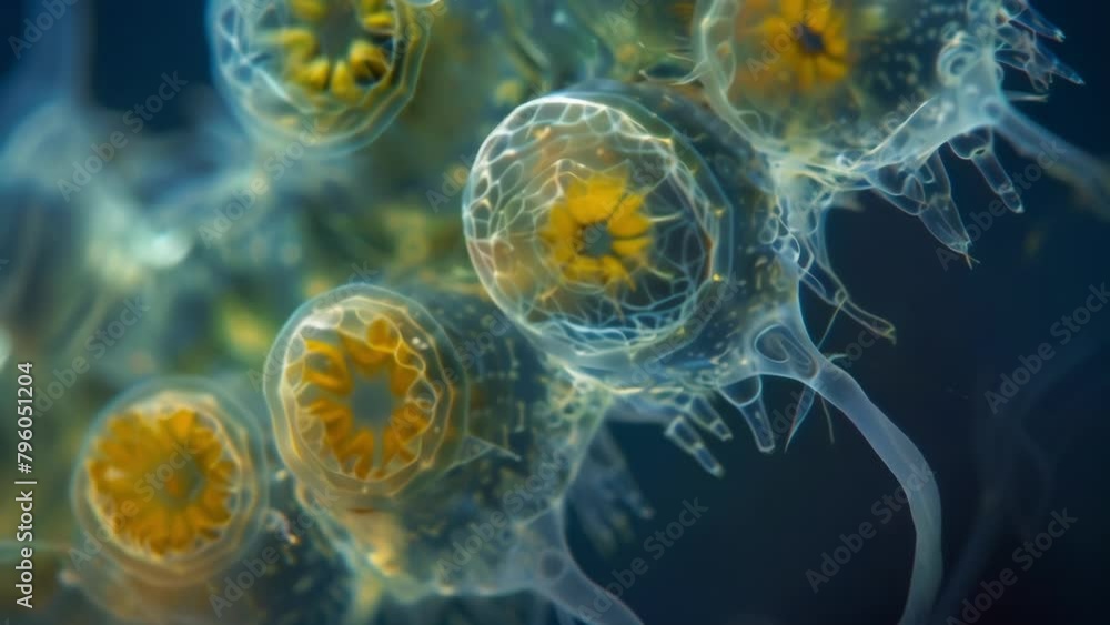 Poster a detailed image of a rotifers feeding apparatus showing its rotating head and cilialike structures 