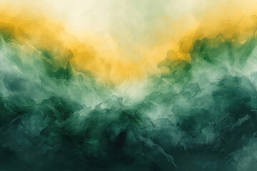 Abstract green and yellow watercolor background with forest trees. Created with Ai