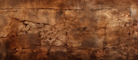 Close up of a rectangular patterned brown brick wall