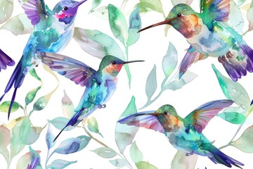watercolour Hummingbird seamless pattern