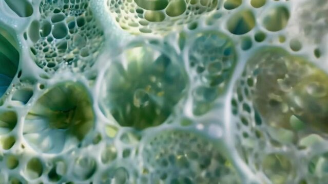 A highresolution image of plant cell wall pores and channels which allow for transport of nutrients and water. . AI generation.