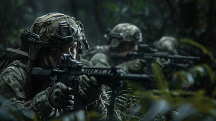 Juvenile soldiers in a subdued, dark environment, each detail captured without noise