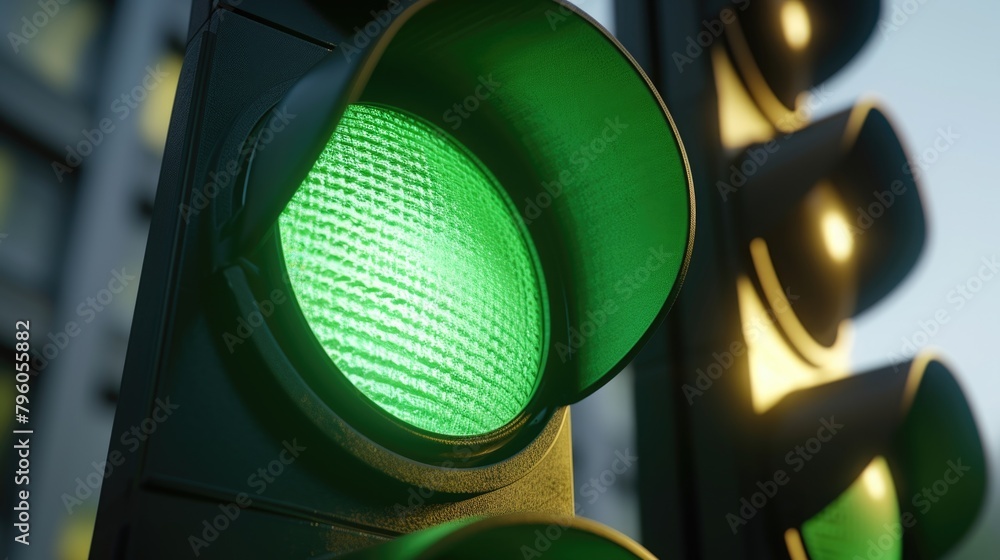 Canvas Prints green traffic light is lit up in front of building