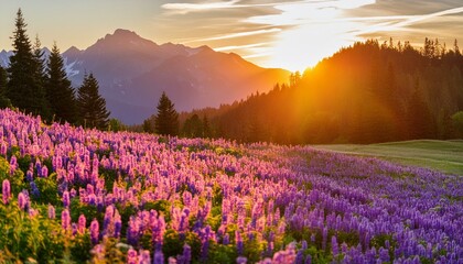 lavender field in region,flowers, meadow, spring, purple, mountain, sunset, 
