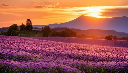 lavender field in the morning,field, landscape, sky, nature, flower, meadow, sunset, summer, spring,  - obrazy, fototapety, plakaty