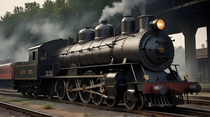 Naklejka premium Photo of a vintage train locomotive on tracks.generative.ai