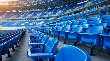 Big empty stadium full of blue seats