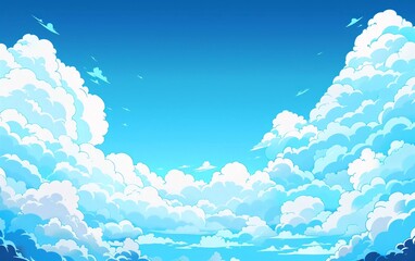Fototapeta premium Beautiful blue sky with beautiful clouds background illustration