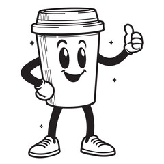A cheerful coffee cup character with sneakers giving a thumbs up, perfect for cafes, morning routines, or coffee related promotions.