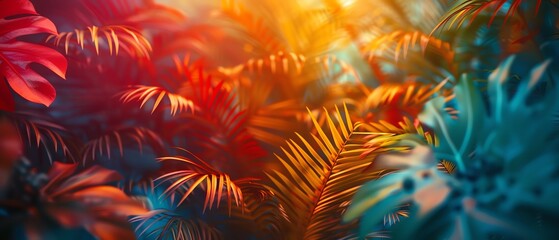 Fototapeta premium An abstract interpretation of a vibrant jungle ecosystem with surreal colors and exaggerated shapes