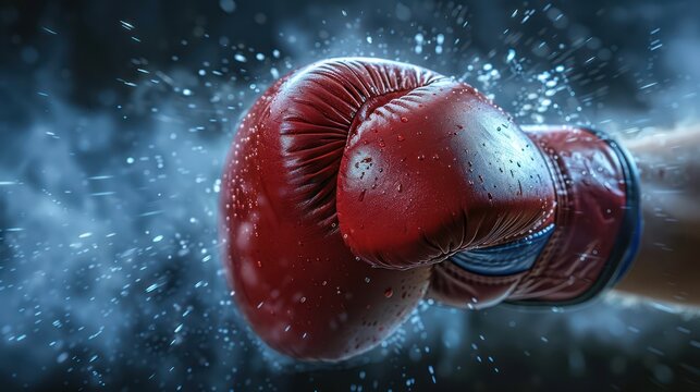 Boxing glove with drops on dark background. 3D rendering.