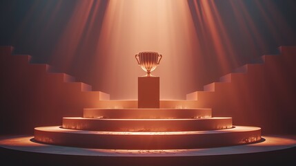 Podium with a shining trophy on top - obrazy, fototapety, plakaty