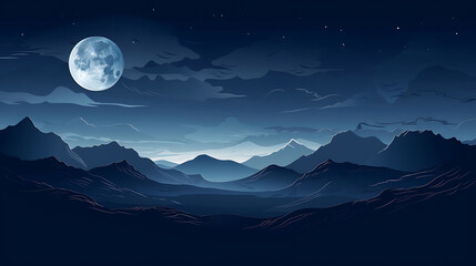 Naklejka na ściany i meble Night Moon and Mountains, abstract horizontal background design