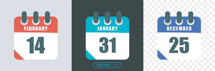  Calendar icon collection. Containing date, planner, schedule, organization, and event icons.calendar numbers 14, 25, and 31 icon illustration isolated vector sign symbol.Vector illustration.