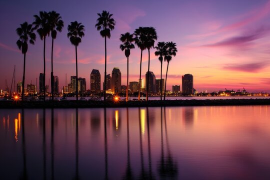 Beautiful San Diego skyline with palm trees, Ai generated