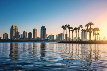 Obraz premium Beautiful San Diego skyline with palm trees, Ai generated