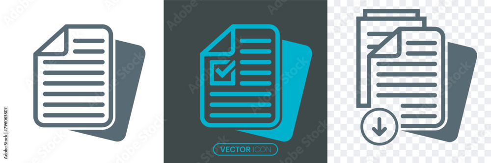 Poster document icons in different styles. paper document page icon for website marketing design, two-tone 