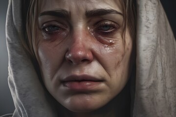 A woman bears visible signs of abuse, her face marked with bruises, a haunting testament to domestic violence's devastating impact.