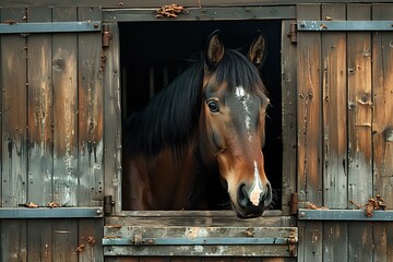 Peaceful Equine in Rustic Wooden Stall