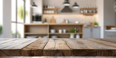 A kitchen with a wooden table and a window