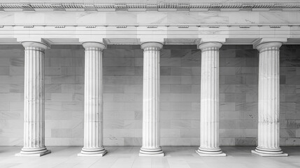 Obraz premium Greyscale image of a row of classical columns in a symmetrical arrangement