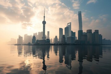 Fototapeta premium An idyllic vision of the beautiful Shanghai skyline, AI generated
