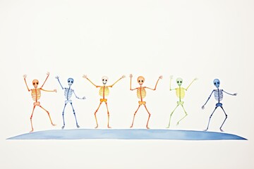 Dancing skeletons in a watercolor painting