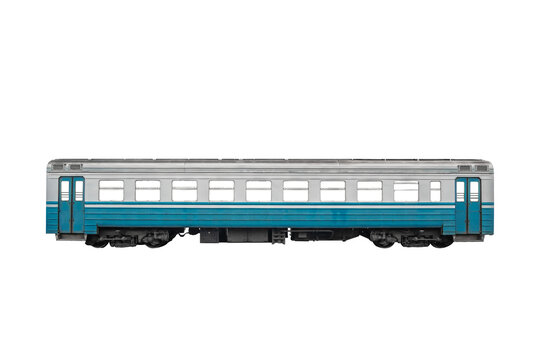 Passenger rail train car isolated on transparent background.