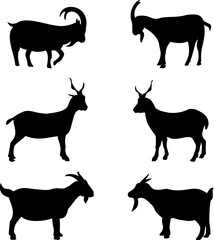 Goat silhouette set isolated on white background vector illustration