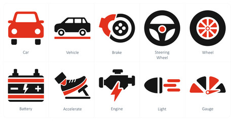Fototapeta premium A set of 10 car icons as car, vehicle, brake