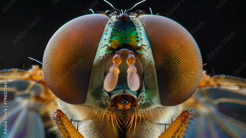 Poster a crosssection of the houseflys compound eyes revealing the unique structure of each lens and the co
