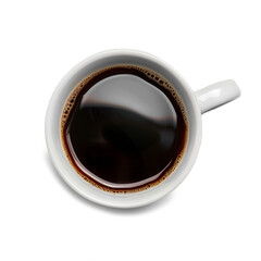 coffee cup isolated on a white background, coffee cup/mug with hot black coffee, isolated design element, top view