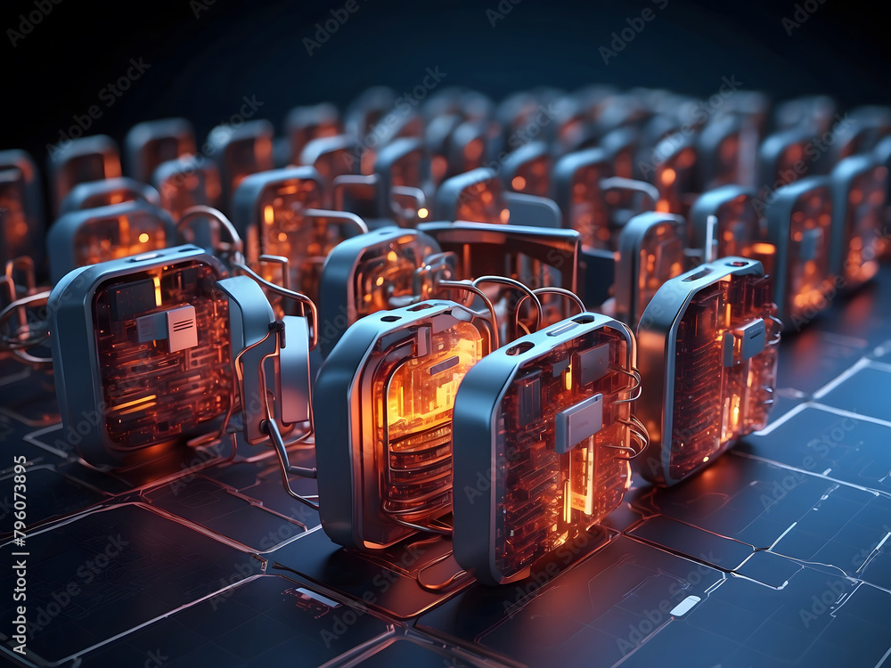 Aufkleber cybersecurity concept with digital locks design and firewalls protecting a network, symbolizing defe