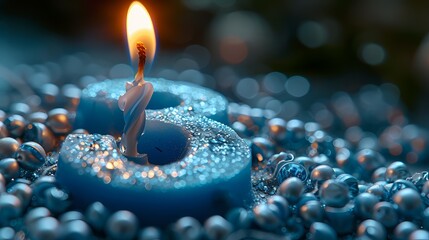 A stunning image of a birthday candle molded into the shape of the number "3," radiating a soft glow against a black background