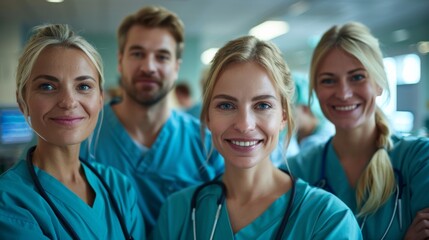 Fototapeta premium A portrait of a bright and friendly medical team with members looking directly into the camera